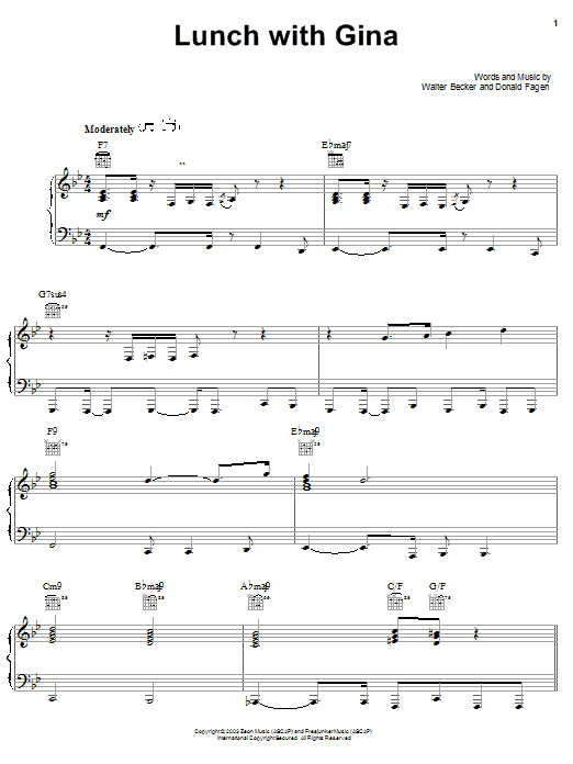 Learn to play Steely Dan Lunch With Gina sheet music for Piano, Vocal & Guitar Chords (Right-Hand Melody) in minutes. Price: 7.8900$ Steely Dan Lunch With Gina sheet music notes and chords arranged for Piano, Vocal & Guitar Chords (Right-Hand Melody)