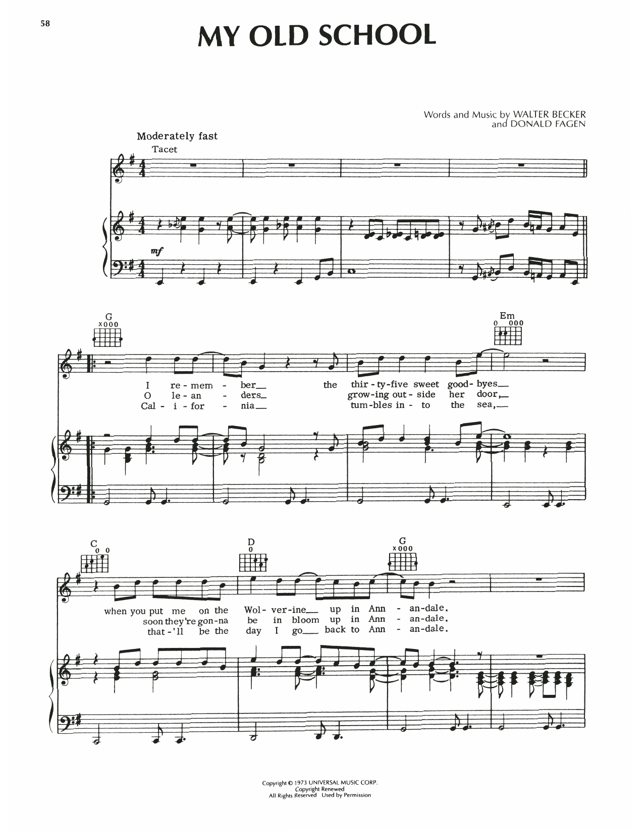 Steely Dan My Old School sheet music notes and chords. Download Printable PDF.