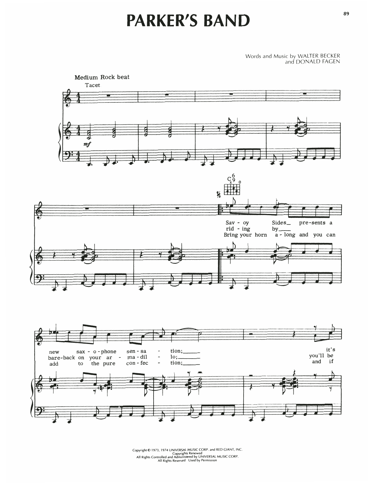 Learn to play Steely Dan Parker's Band sheet music for Piano, Vocal & Guitar Chords (Right-Hand Melody) in minutes. Price: 6.9900$ Steely Dan Parker's Band sheet music notes and chords arranged for Piano, Vocal & Guitar Chords (Right-Hand Melody)
