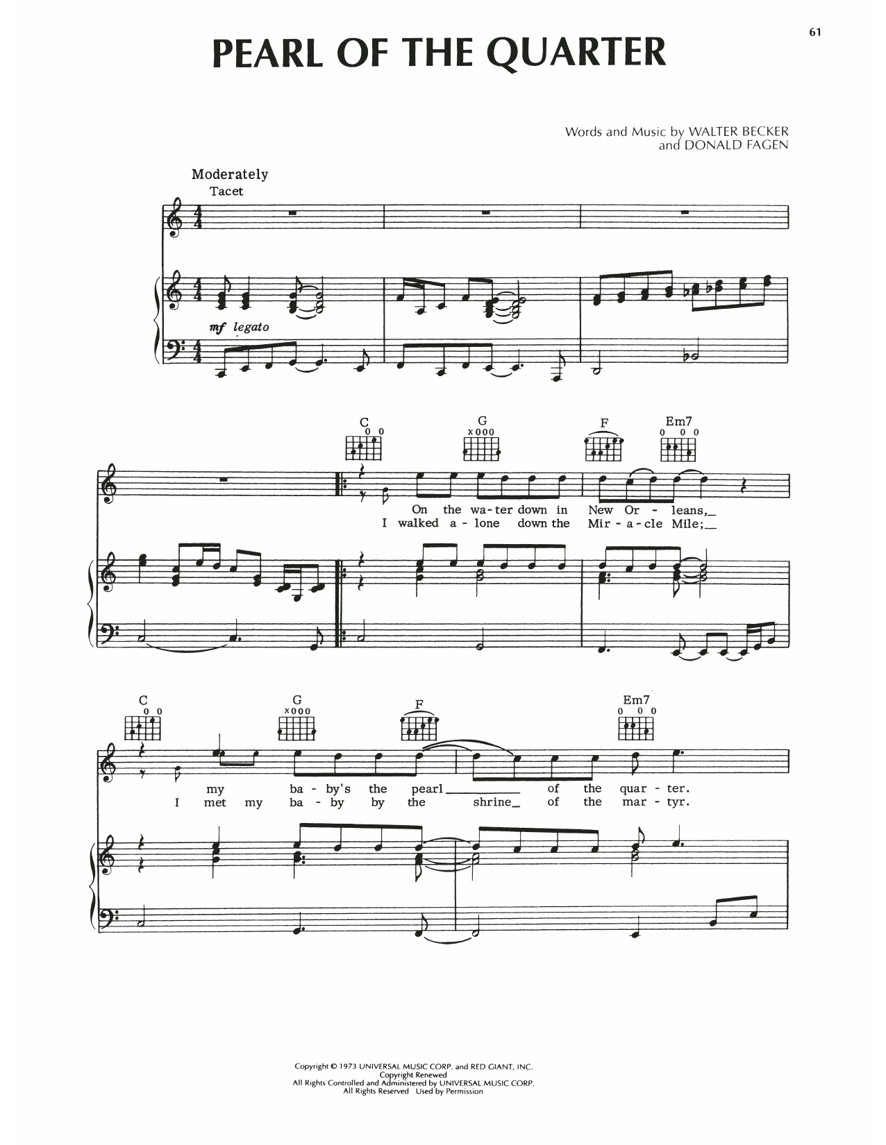 Learn to play Steely Dan Pearl Of The Quarter sheet music for Piano, Vocal & Guitar Chords (Right-Hand Melody) in minutes. Price: 6.9900$ Steely Dan Pearl Of The Quarter sheet music notes and chords arranged for Piano, Vocal & Guitar Chords (Right-Hand Melody)