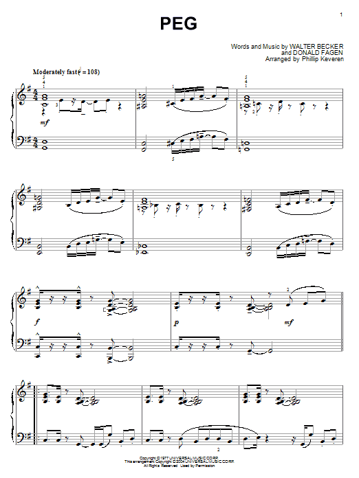 Steely Dan Peg sheet music notes and chords arranged for Piano Solo