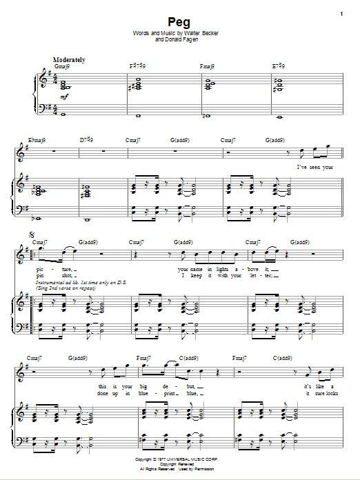 Steely Dan Peg sheet music notes and chords arranged for Easy Bass Tab