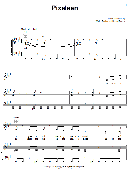 Learn to play Steely Dan Pixeleen sheet music for Piano, Vocal & Guitar Chords (Right-Hand Melody) in minutes. Price: 7.8900$ Steely Dan Pixeleen sheet music notes and chords arranged for Piano, Vocal & Guitar Chords (Right-Hand Melody)