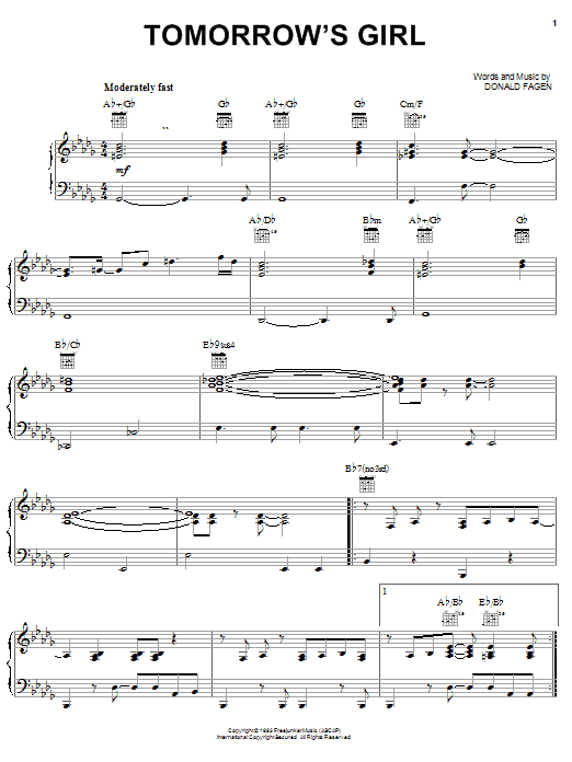 Donald Fagen Tomorrow's Girls sheet music notes and chords arranged for Piano, Vocal & Guitar Chords (Right-Hand Melody)