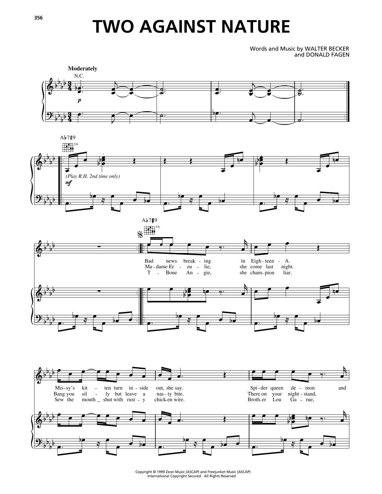 Steely Dan Two Against Nature sheet music notes and chords. Download Printable PDF.