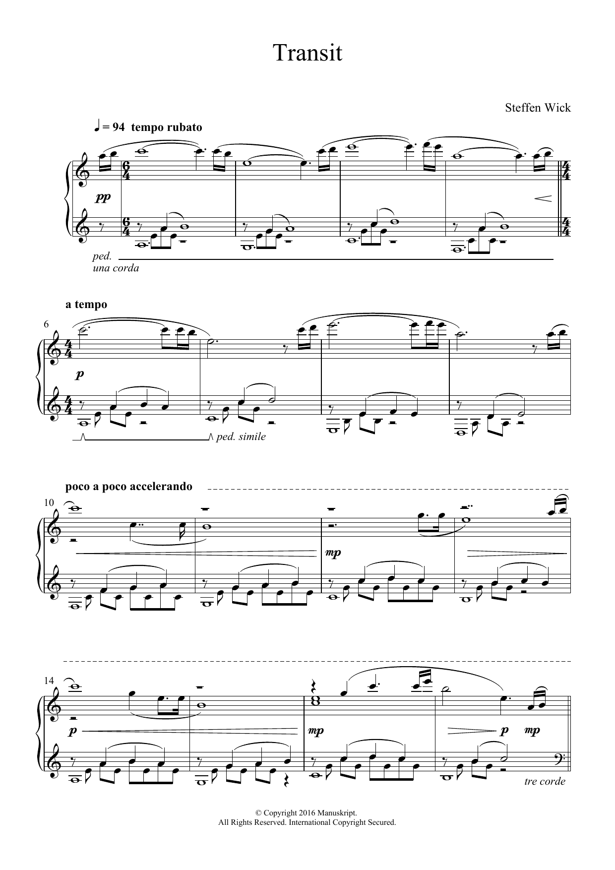 Learn to play Steffen Wick Transit sheet music for Piano Solo in minutes. Price: 7.8900$ Steffen Wick Transit sheet music notes and chords arranged for Piano Solo
