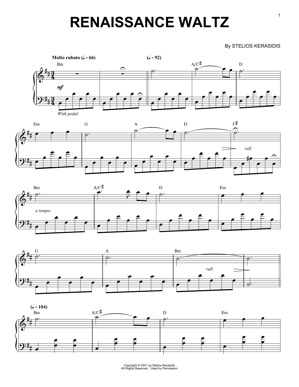 Learn to play Stelios Kerasidis Renaissance Waltz sheet music for Piano Solo in minutes. Price: 7.8900$ Stelios Kerasidis Renaissance Waltz sheet music notes and chords arranged for Piano Solo