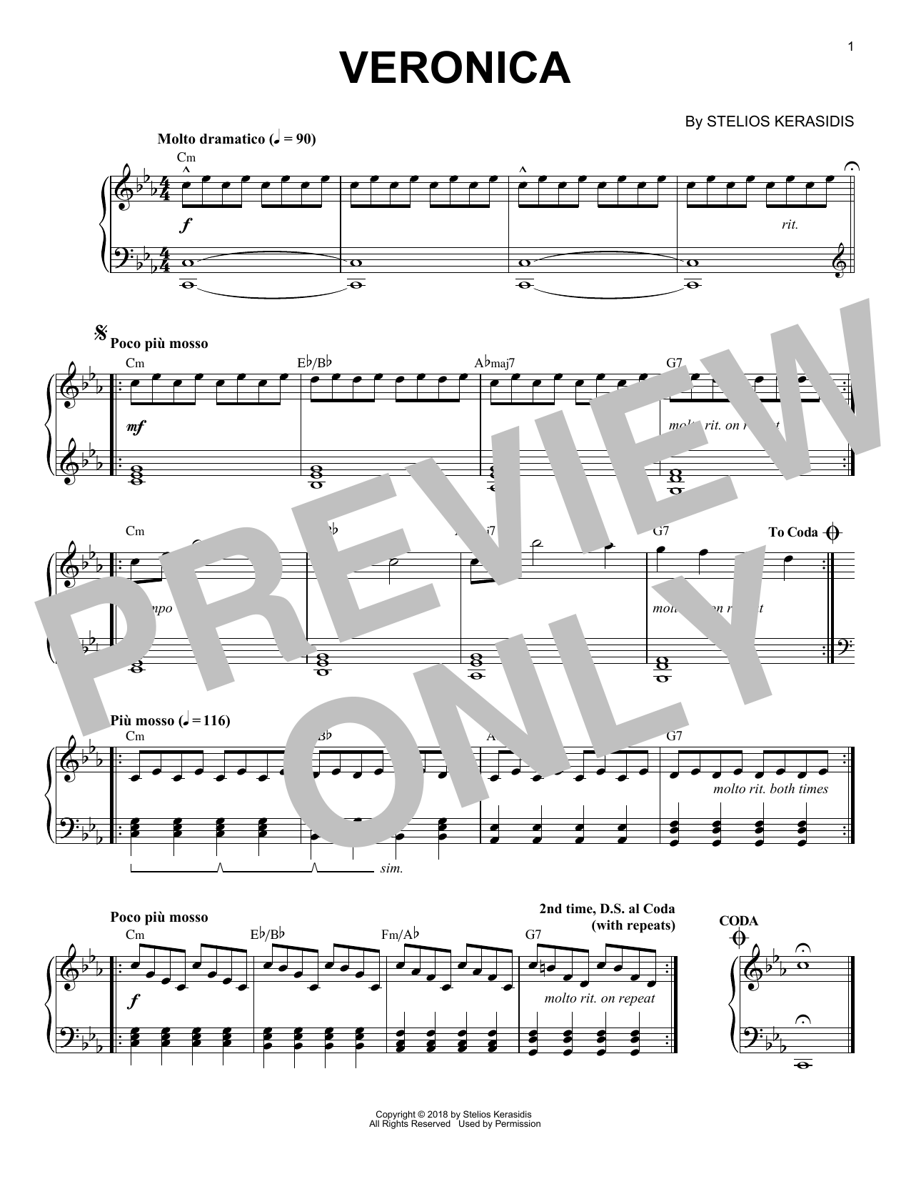 Learn to play Stelios Kerasidis Veronica sheet music for Piano Solo in minutes. Price: 7.8900$ Stelios Kerasidis Veronica sheet music notes and chords arranged for Piano Solo