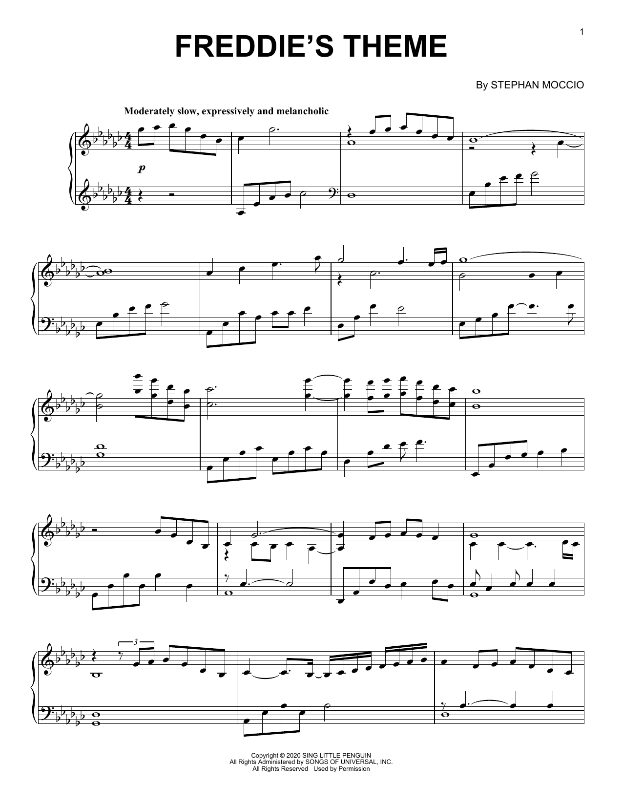 Stephan Moccio Freddie's Theme sheet music notes and chords. Download Printable PDF.