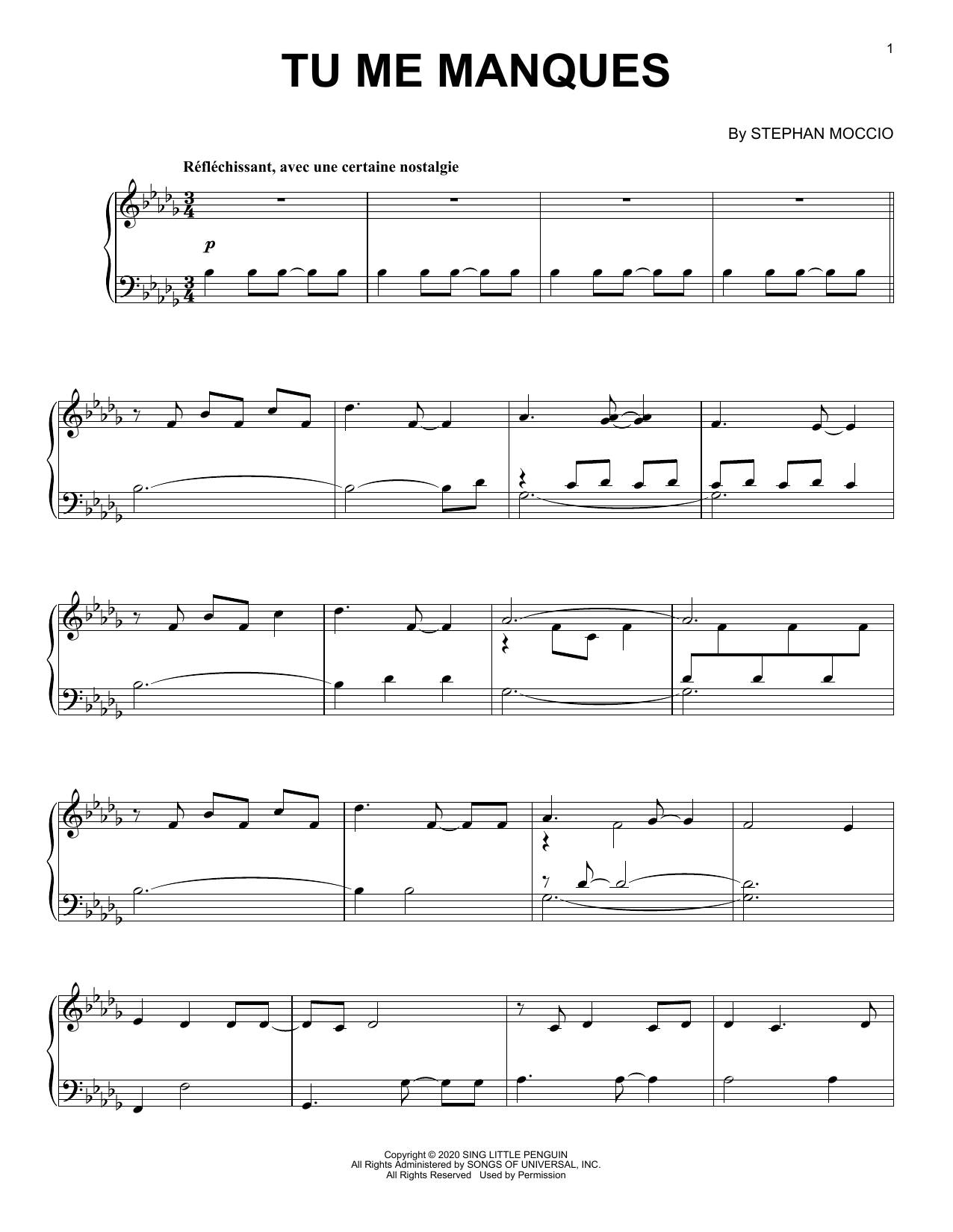 Stephan Moccio Tu Me Manques sheet music notes and chords. Download Printable PDF.