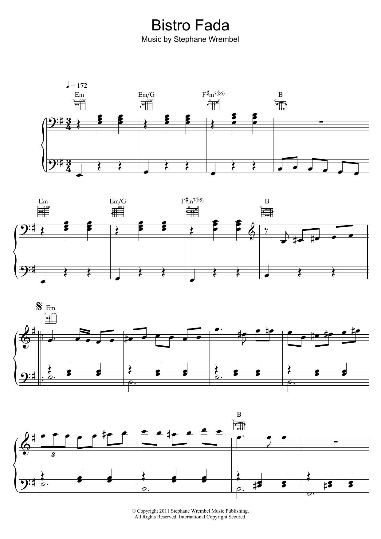 Stephane Wrembel Bistro Fada (from 'Midnight In Paris') sheet music notes and chords. Download Printable PDF.