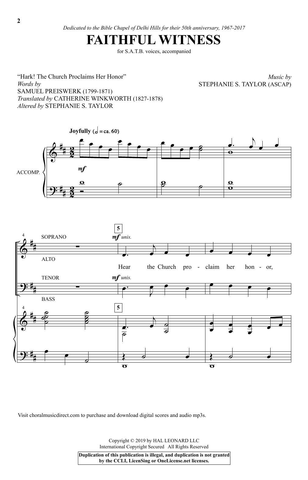 Learn to play Stephanie S. Taylor Faithful Witness sheet music for SATB Choir in minutes. Price: 3.9900$ Stephanie S. Taylor Faithful Witness sheet music notes and chords arranged for SATB Choir