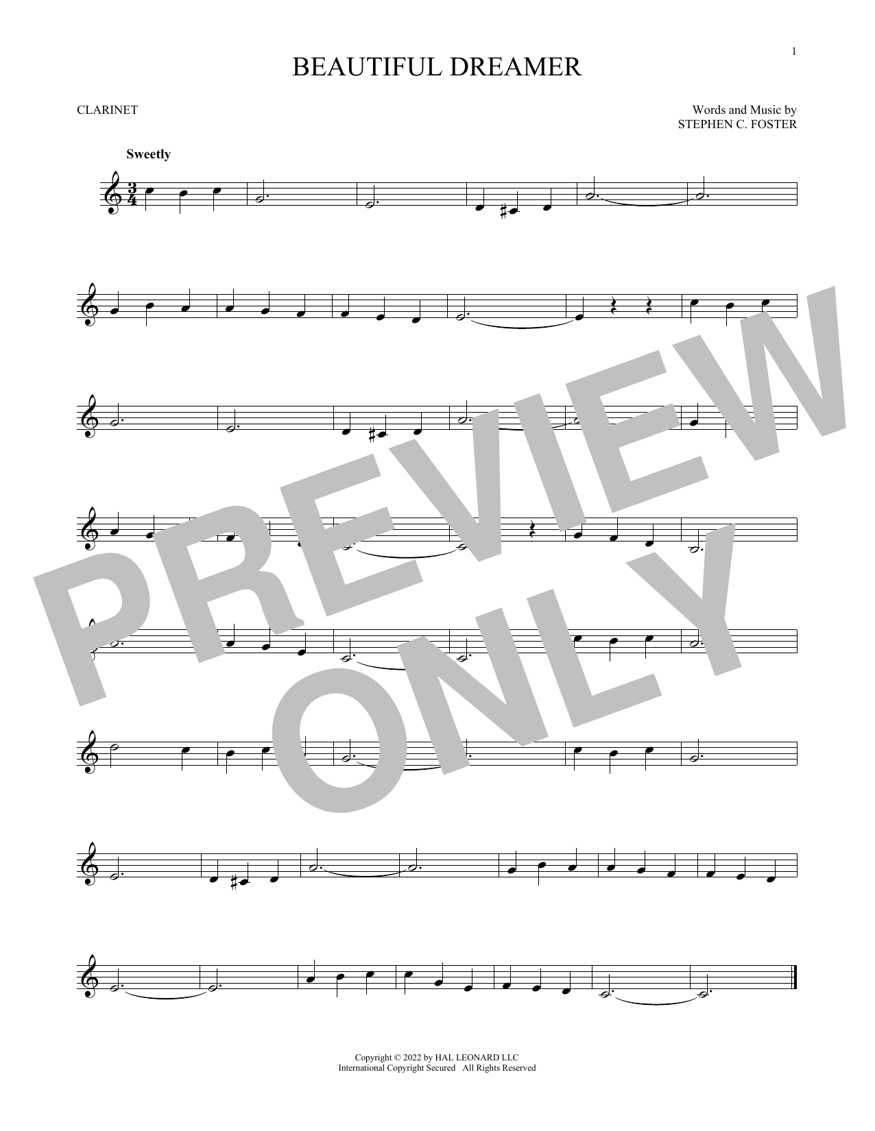 Stephen C. Foster Beautiful Dreamer sheet music notes and chords. Download Printable PDF.