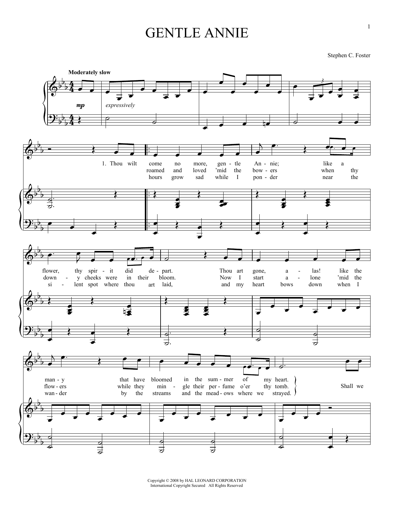 Learn to play Stephen C. Foster Gentle Annie sheet music for Piano & Vocal in minutes. Price: 7.8900$ Stephen C. Foster Gentle Annie sheet music notes and chords arranged for Piano & Vocal