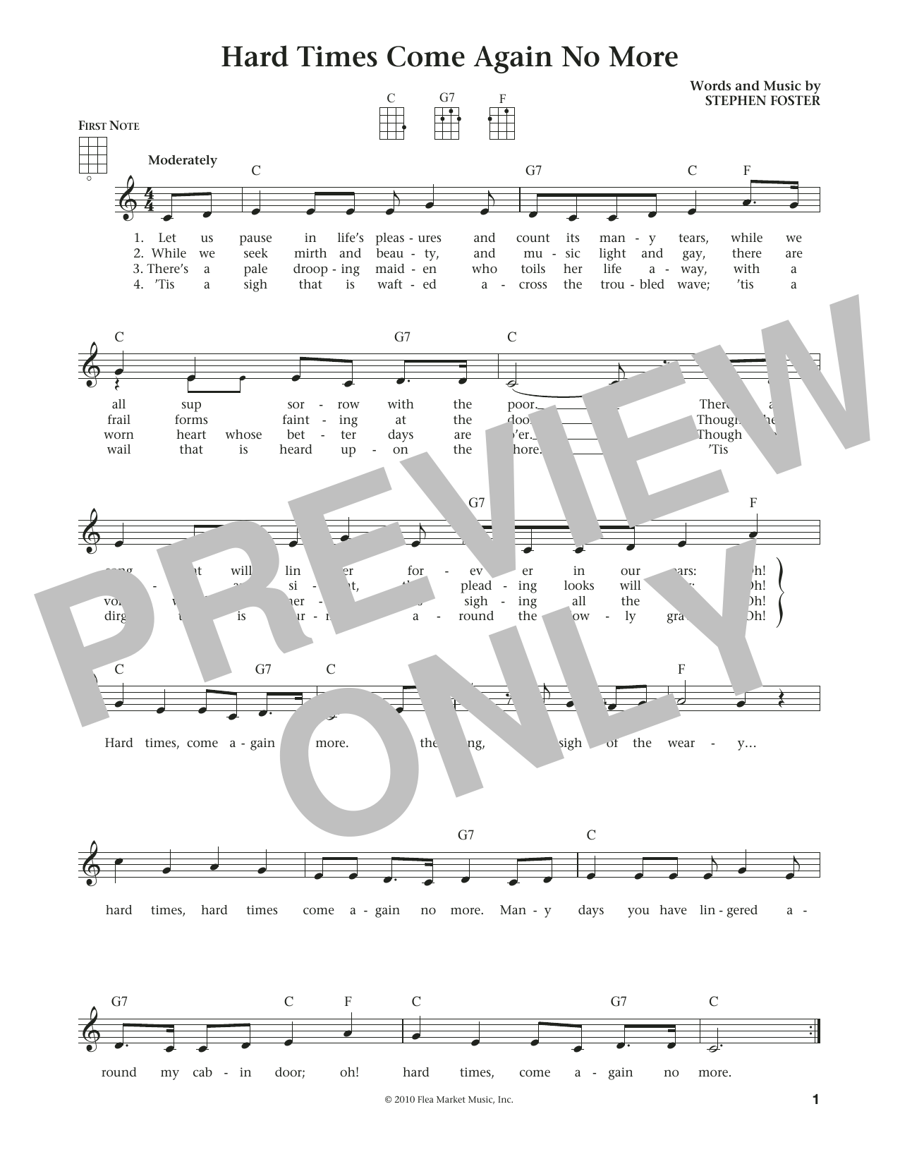 Stephen C. Foster Hard Times Come Again No More (from The Daily Ukulele) (arr. Liz and Jim Beloff) sheet music notes and chords. Download Printable PDF.