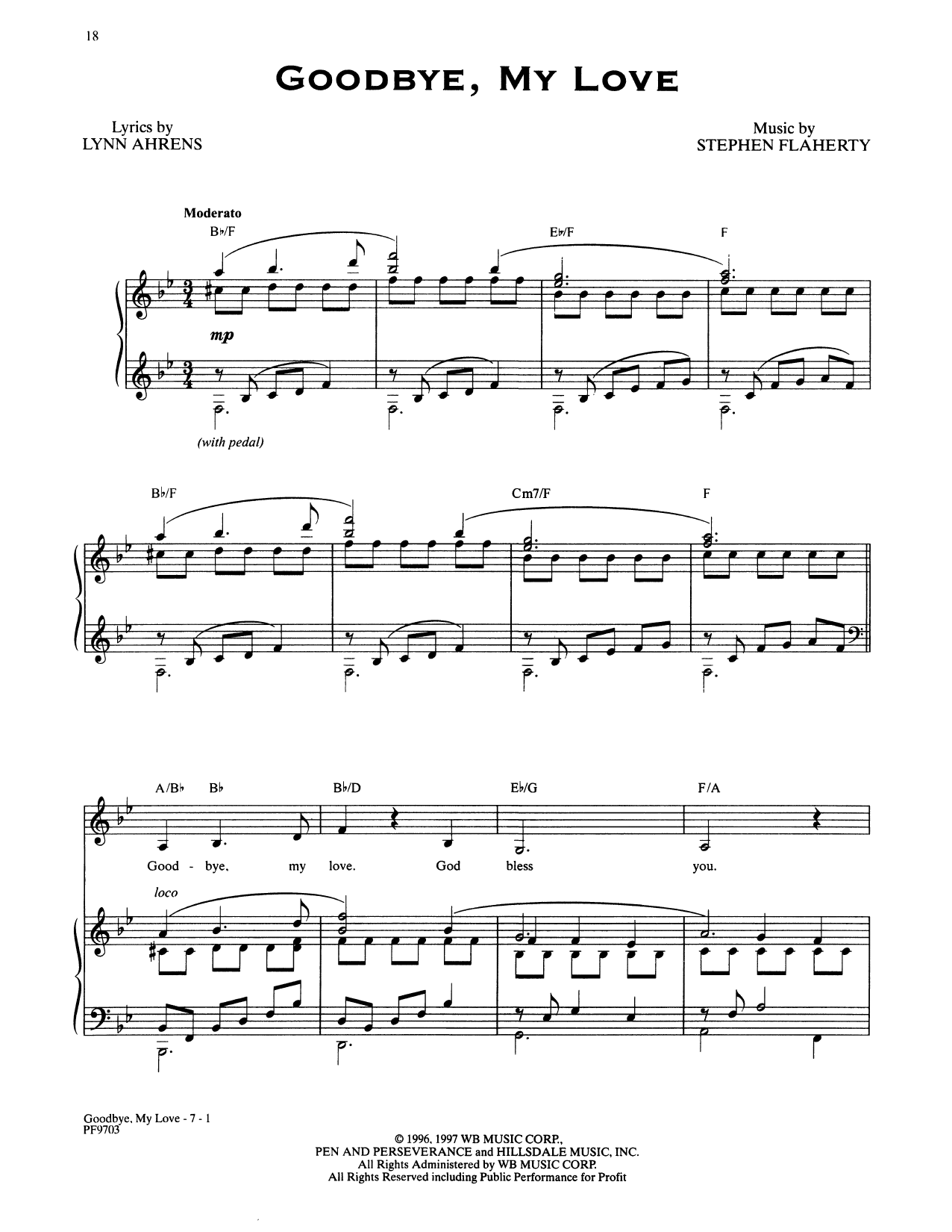 Stephen Flaherty and Lynn Ahrens Goodbye, My Love (from Ragtime: The Musical) sheet music notes and chords. Download Printable PDF.