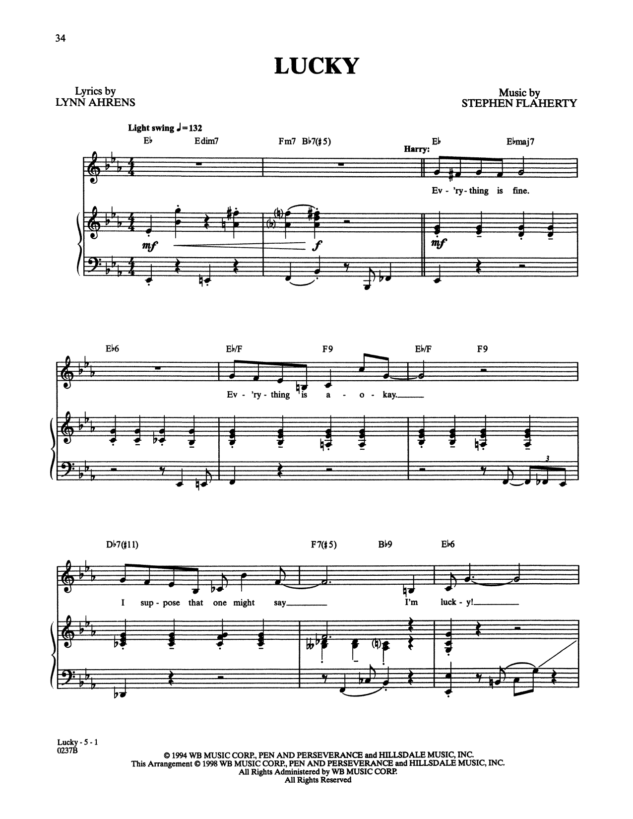 Learn to play Stephen Flaherty and Lynn Ahrens Lucky (from Lucky Stiff) sheet music for Piano & Vocal in minutes. Price: 7.8900$ Stephen Flaherty and Lynn Ahrens Lucky (from Lucky Stiff) sheet music notes and chords arranged for Piano & Vocal