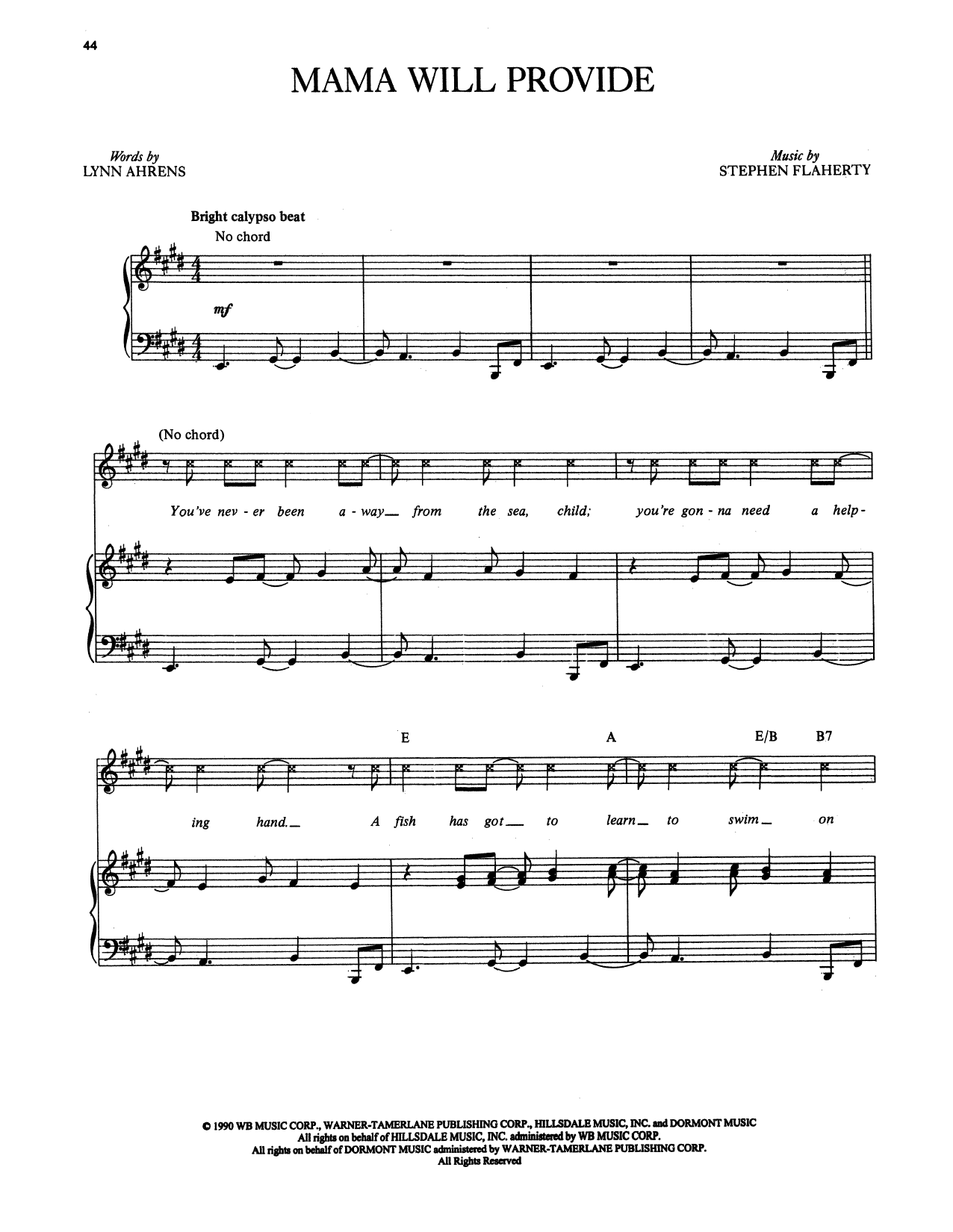 Stephen Flaherty and Lynn Ahrens Mama Will Provide (from Once on This Island) sheet music notes and chords. Download Printable PDF.