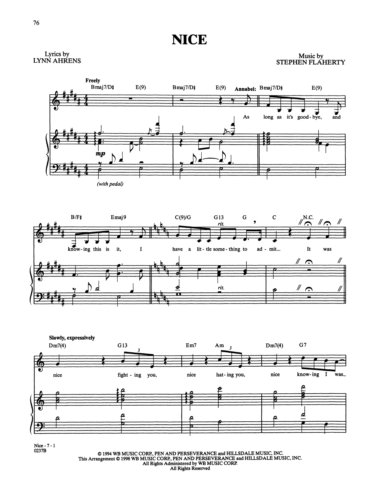 Learn to play Stephen Flaherty and Lynn Ahrens Nice (from Lucky Stiff) sheet music for Piano & Vocal in minutes. Price: 7.8900$ Stephen Flaherty and Lynn Ahrens Nice (from Lucky Stiff) sheet music notes and chords arranged for Piano & Vocal