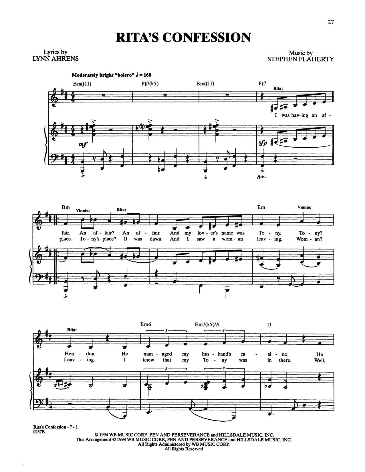 Learn to play Stephen Flaherty and Lynn Ahrens Rita's Confession (from Lucky Stiff) sheet music for Piano & Vocal in minutes. Price: 7.8900$ Stephen Flaherty and Lynn Ahrens Rita's Confession (from Lucky Stiff) sheet music notes and chords arranged for Piano & Vocal