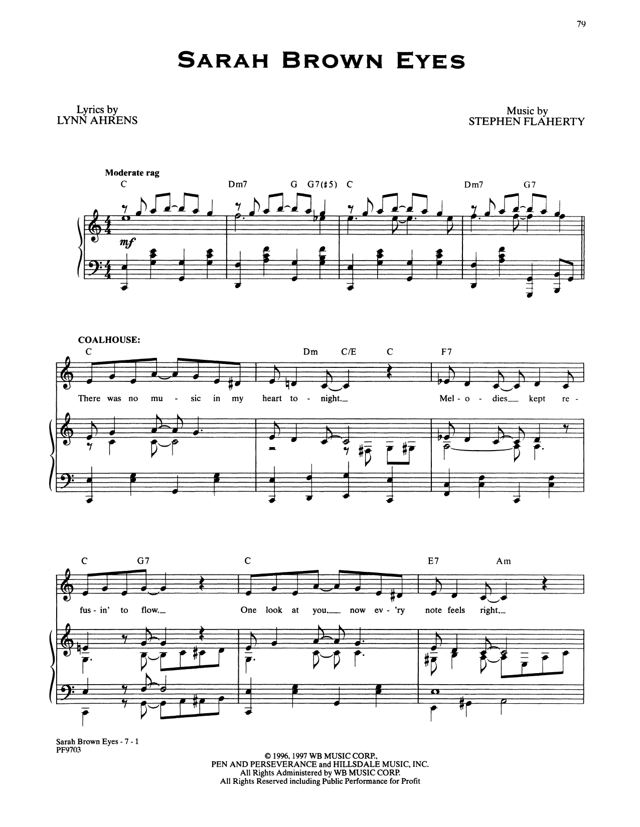 Stephen Flaherty and Lynn Ahrens Sarah Brown Eyes (from Ragtime: The Musical) sheet music notes and chords. Download Printable PDF.