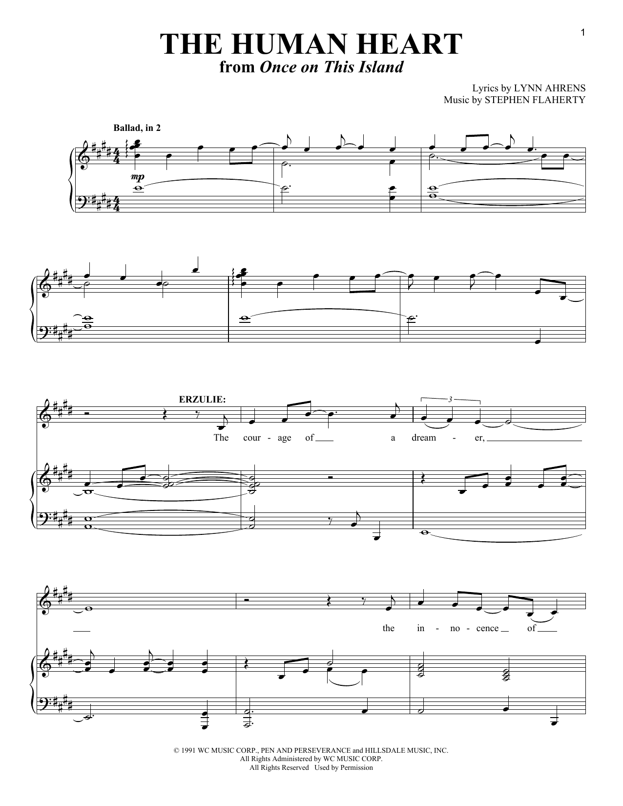 Lynn Ahrens and Stephen Flaherty The Human Heart (from Once on This Island) sheet music notes and chords. Download Printable PDF.