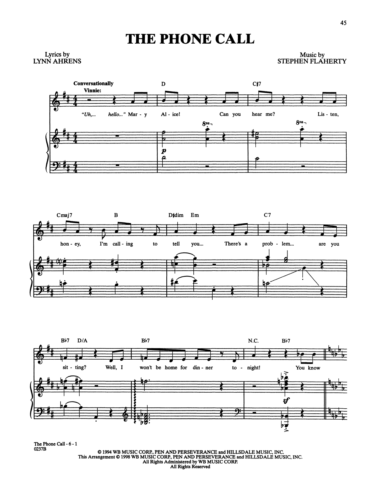 Stephen Flaherty and Lynn Ahrens The Phone Call (from Lucky Stiff) sheet music notes and chords. Download Printable PDF.