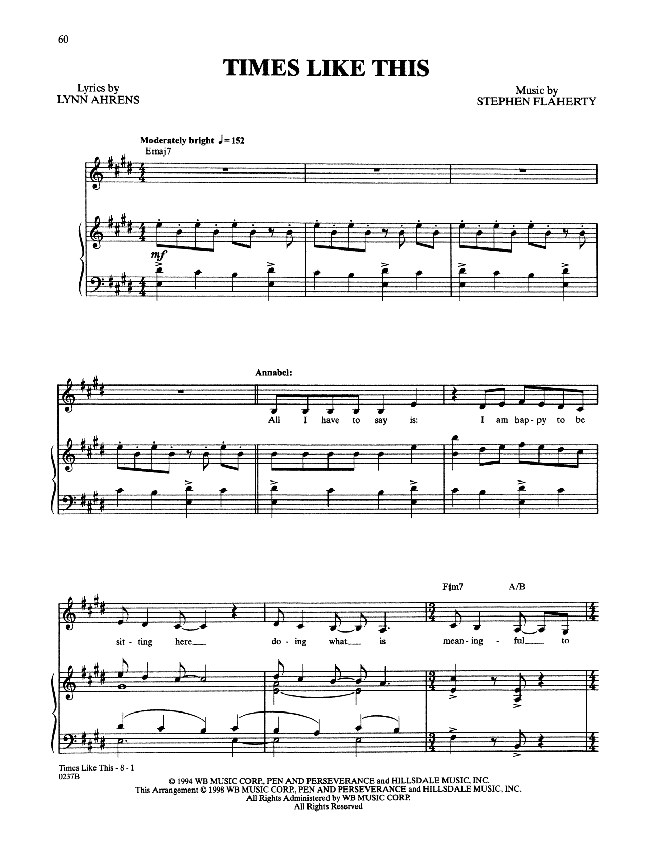 Stephen Flaherty and Lynn Ahrens Times Like This (from Lucky Stiff) sheet music notes and chords. Download Printable PDF.