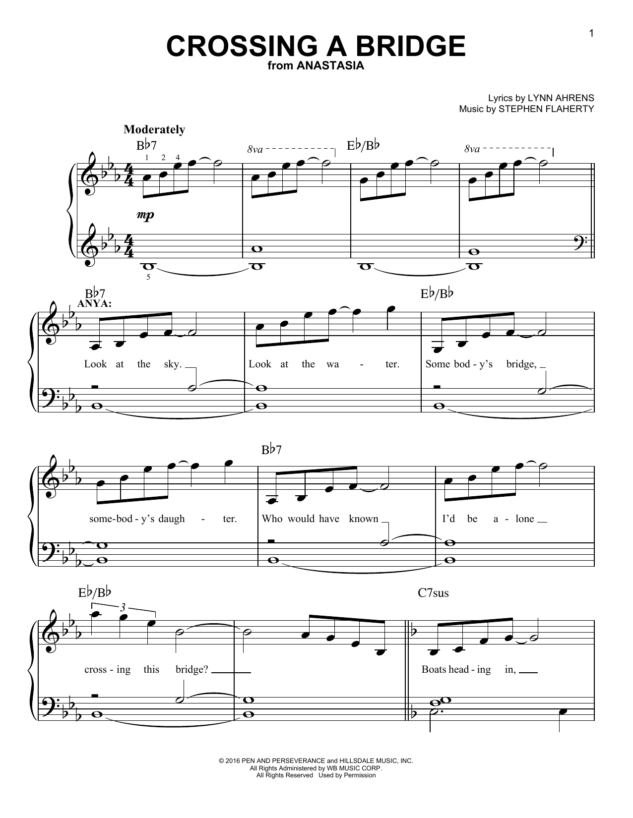 Stephen Flaherty Crossing A Bridge (from Anastasia) sheet music notes and chords. Download Printable PDF.