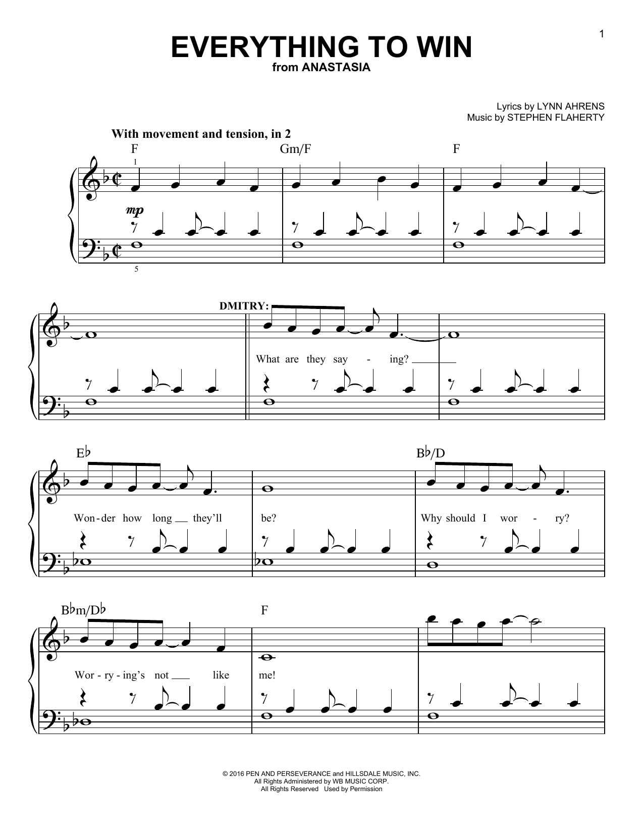 Stephen Flaherty Everything To Win (from Anastasia) sheet music notes and chords. Download Printable PDF.