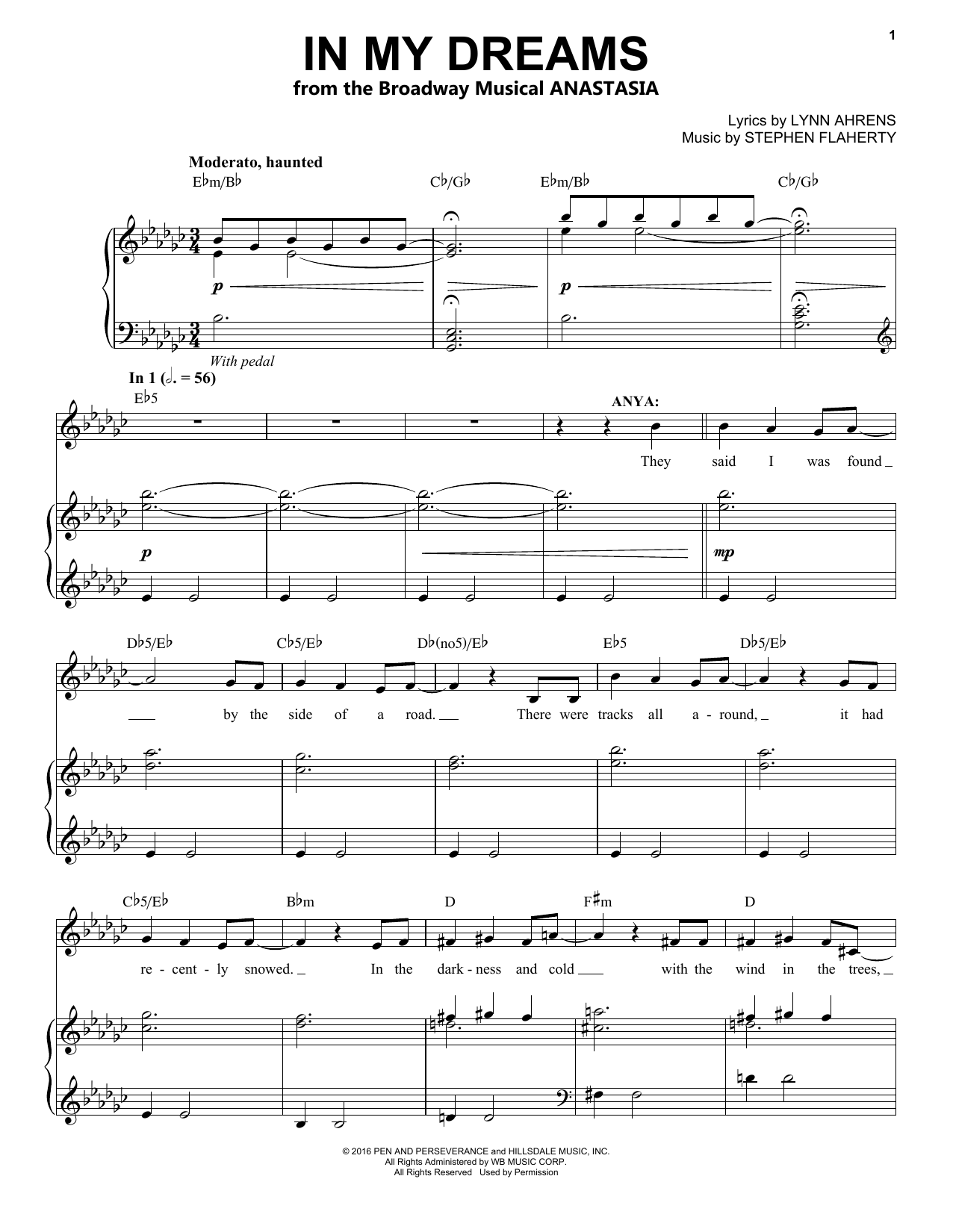 Stephen Flaherty In My Dreams (from Anastasia) sheet music notes and chords. Download Printable PDF.