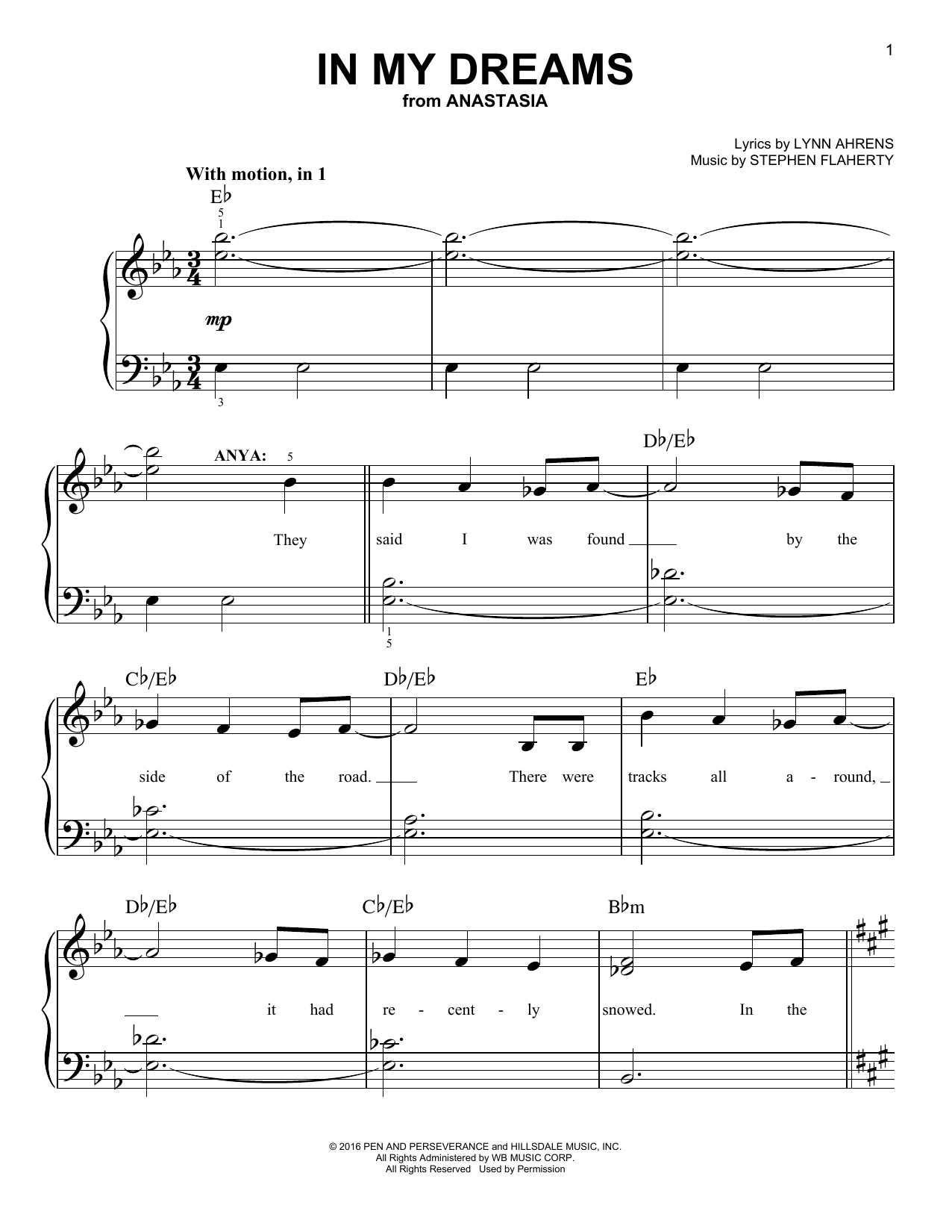 Stephen Flaherty In My Dreams (from Anastasia) sheet music notes and chords. Download Printable PDF.