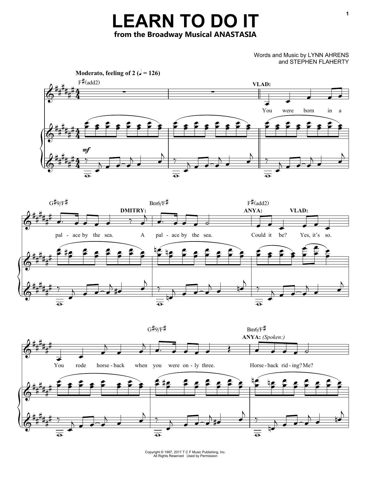 Stephen Flaherty Learn To Do It (from Anastasia) sheet music notes and chords. Download Printable PDF.