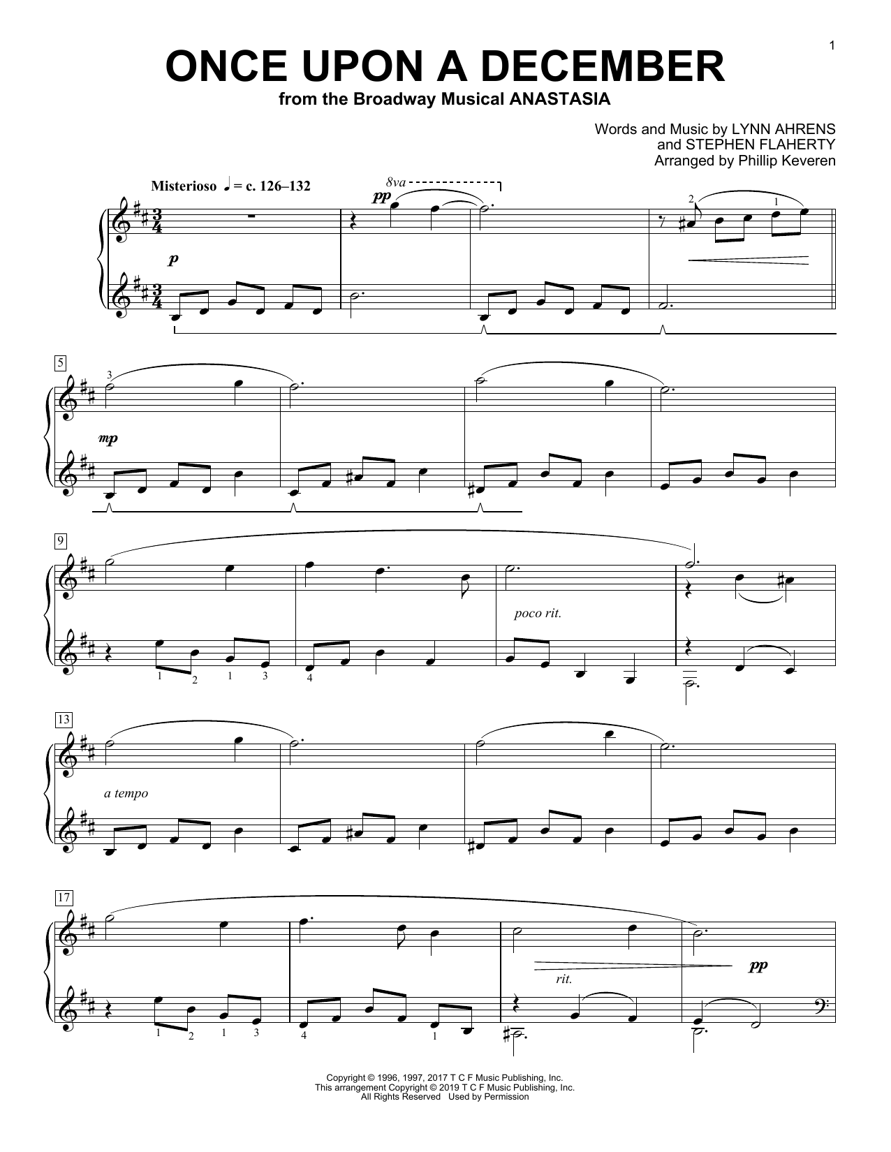 Stephen Flaherty Once Upon A December [Classical version] (from Anastasia) (arr. Phillip Keveren) sheet music notes and chords. Download Printable PDF.