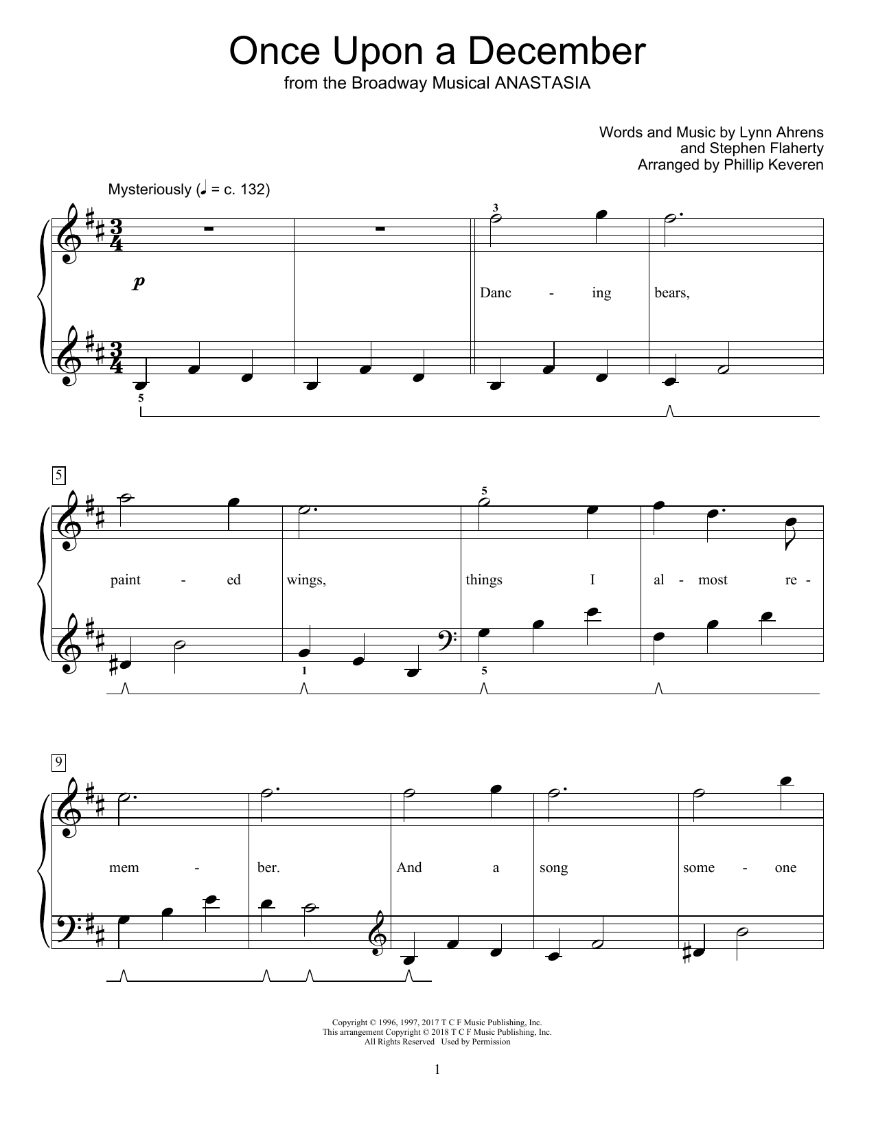 Stephen Flaherty Once Upon A December (from Anastasia) (arr. Phillip Keveren) sheet music notes and chords. Download Printable PDF.