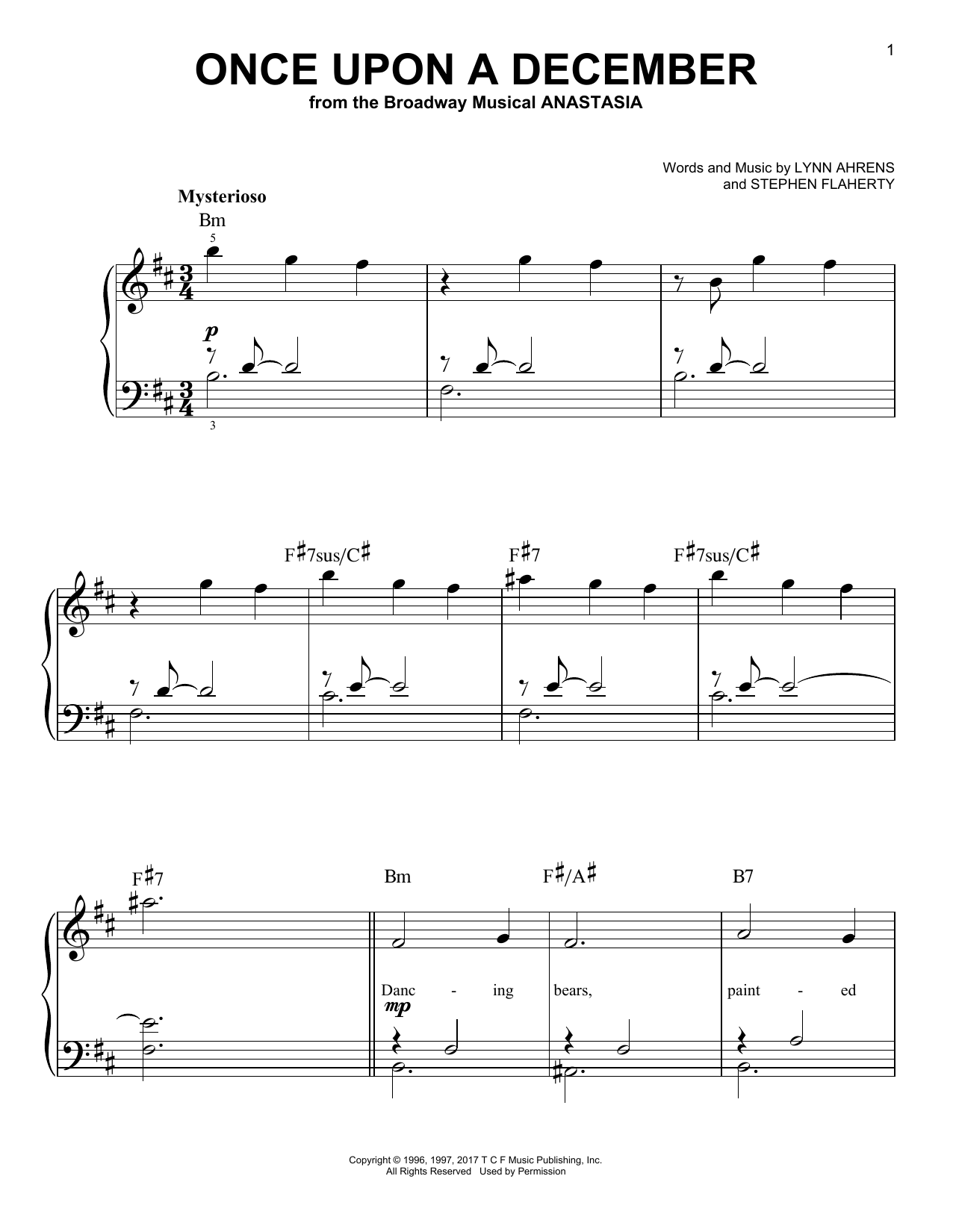 Stephen Flaherty Once Upon A December (from Anastasia) sheet music notes and chords. Download Printable PDF.