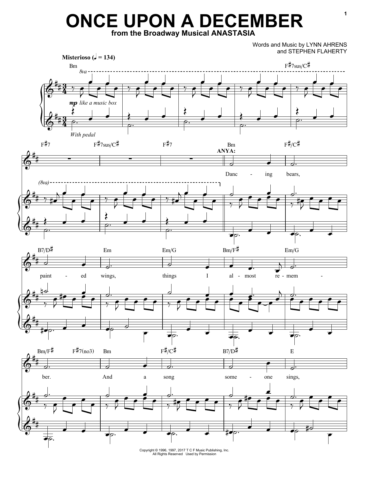 Stephen Flaherty Once Upon A December (from Anastasia) sheet music notes and chords. Download Printable PDF.