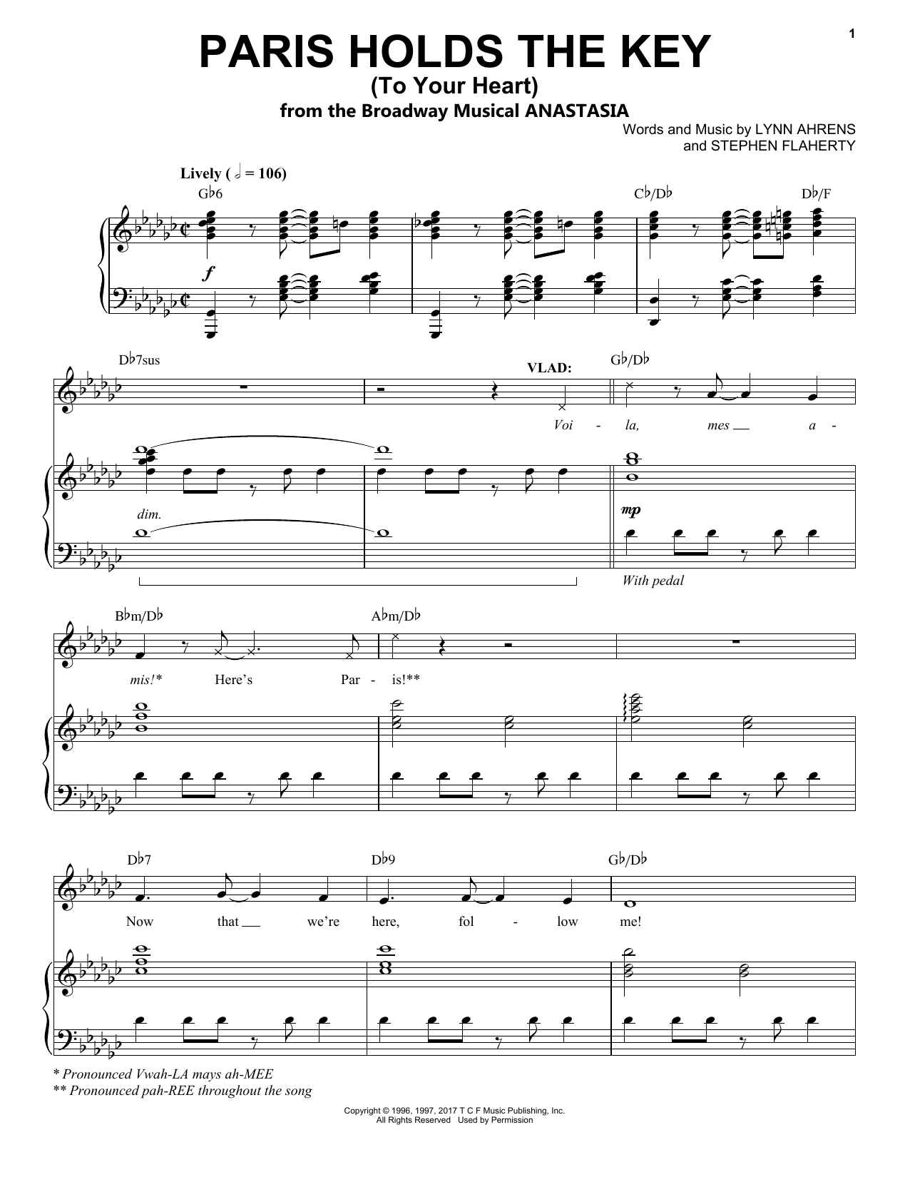 Stephen Flaherty Paris Holds The Key (To Your Heart) (from Anastasia) sheet music notes and chords. Download Printable PDF.