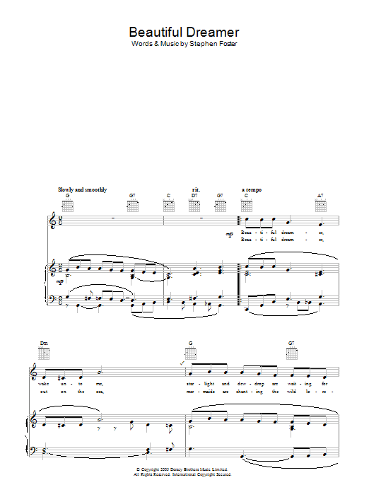 Stephen Foster Beautiful Dreamer sheet music notes and chords. Download Printable PDF.