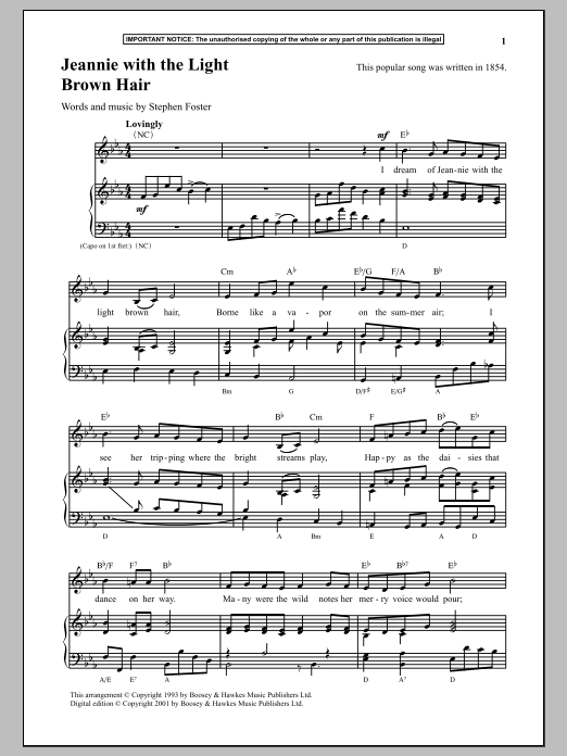 Stephen Foster Jeannie With The Light Brown Hair sheet music notes and chords. Download Printable PDF.