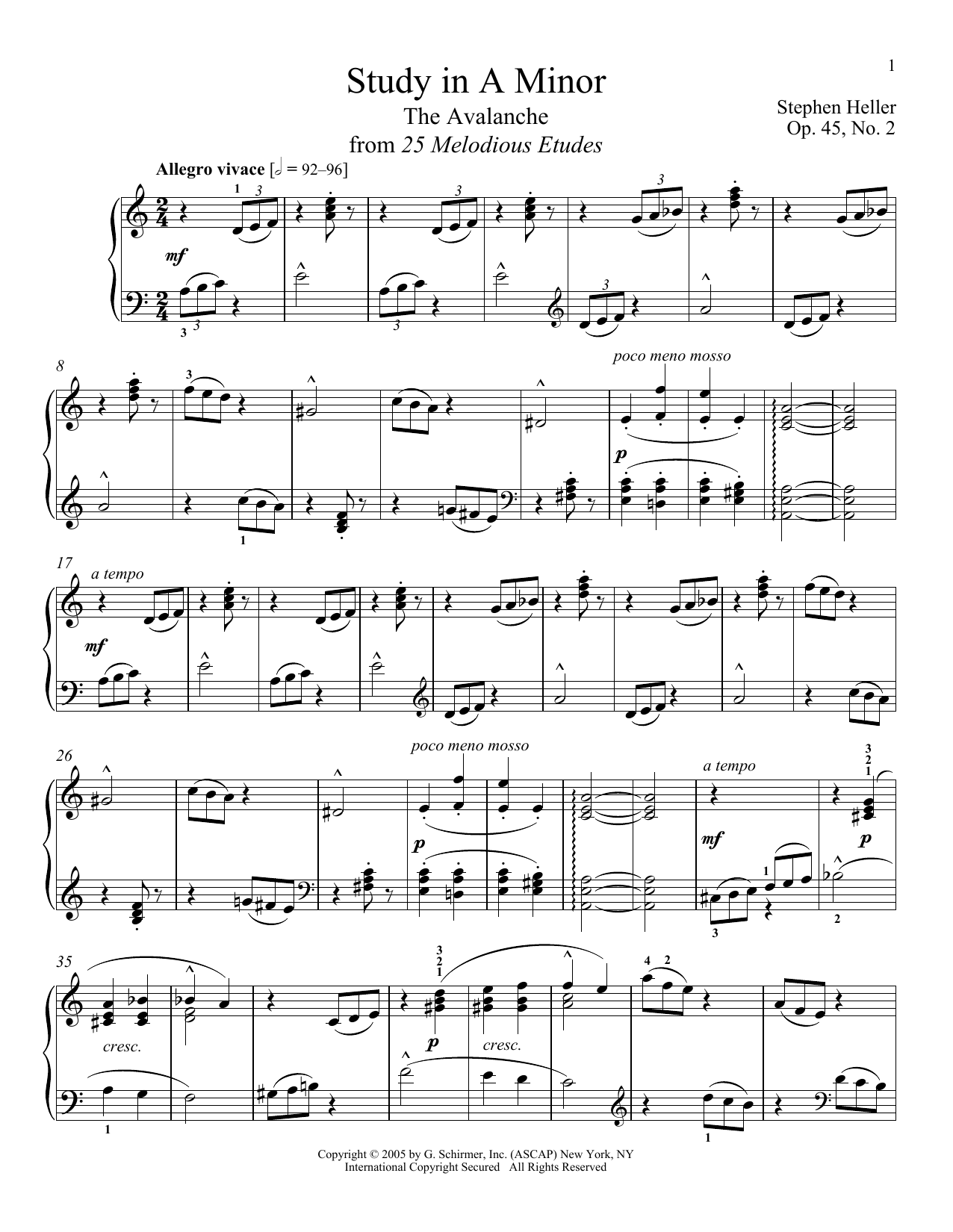 Learn to play Stephen Heller Avalanche, Op. 45, No. 2 sheet music for Piano Solo in minutes. Price: 7.8900$ Stephen Heller Avalanche, Op. 45, No. 2 sheet music notes and chords arranged for Piano Solo