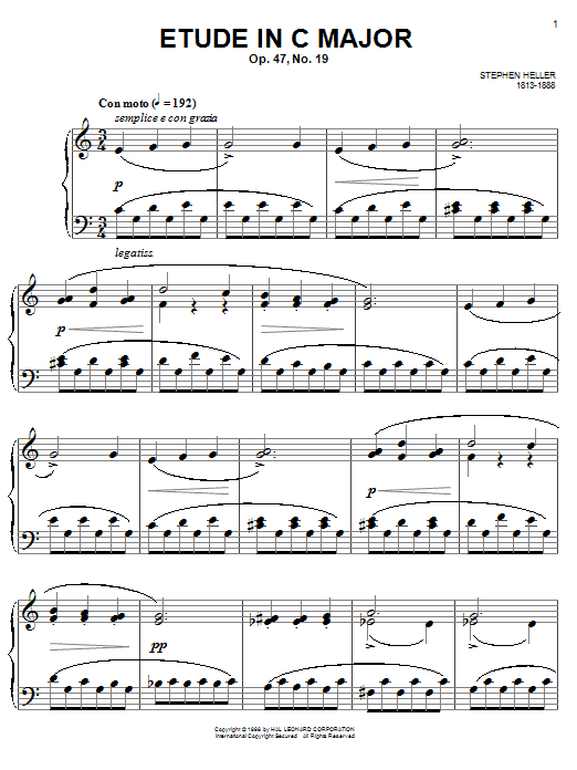 Learn to play Stephen Heller Etude in C Major, Op. 47, No. 19 sheet music for Easy Piano in minutes. Price: 6.9900$ Stephen Heller Etude in C Major, Op. 47, No. 19 sheet music notes and chords arranged for Easy Piano