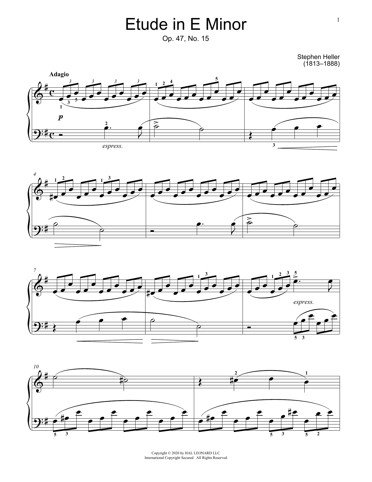 Learn to play Stephen Heller Etude In E Minor, Op. 47, No. 15 sheet music for Educational Piano in minutes. Price: 6.9900$ Stephen Heller Etude In E Minor, Op. 47, No. 15 sheet music notes and chords arranged for Educational Piano