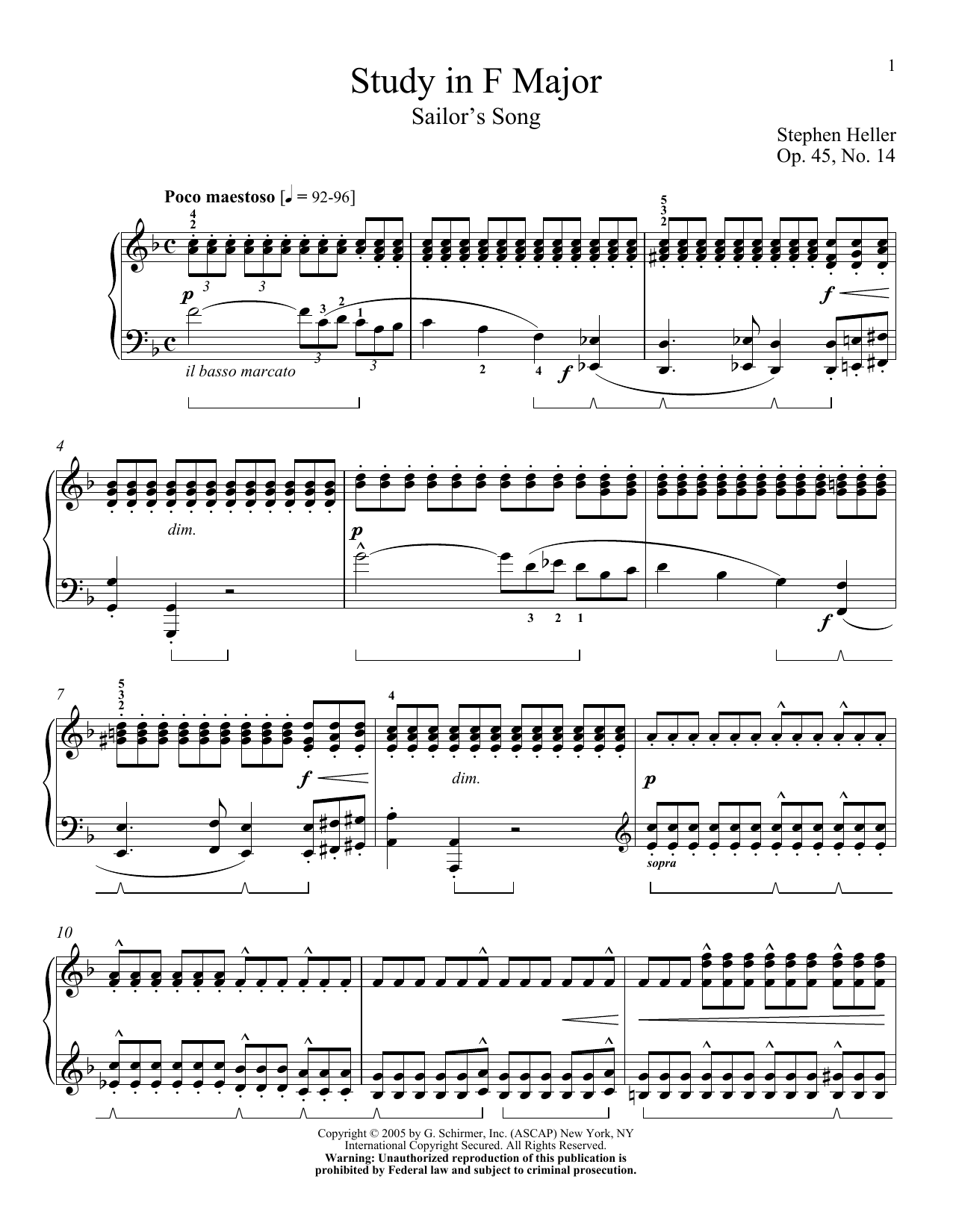 Learn to play Stephen Heller Sailor's Song, Op. 45, No. 14 sheet music for Piano Solo in minutes. Price: 7.8900$ Stephen Heller Sailor's Song, Op. 45, No. 14 sheet music notes and chords arranged for Piano Solo