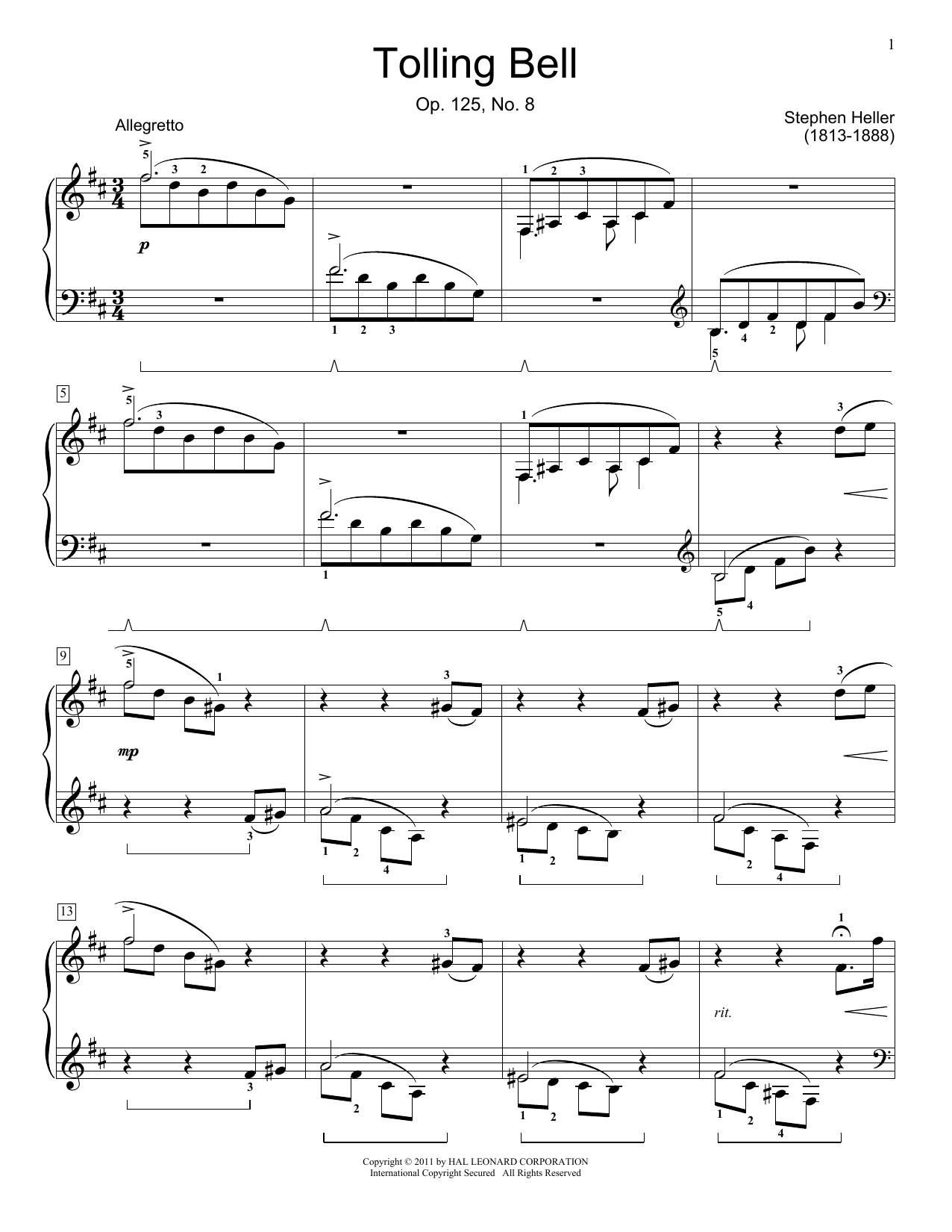 Stephen Heller The Tolling Bell, Op. 125, No. 8 sheet music notes and chords. Download Printable PDF.