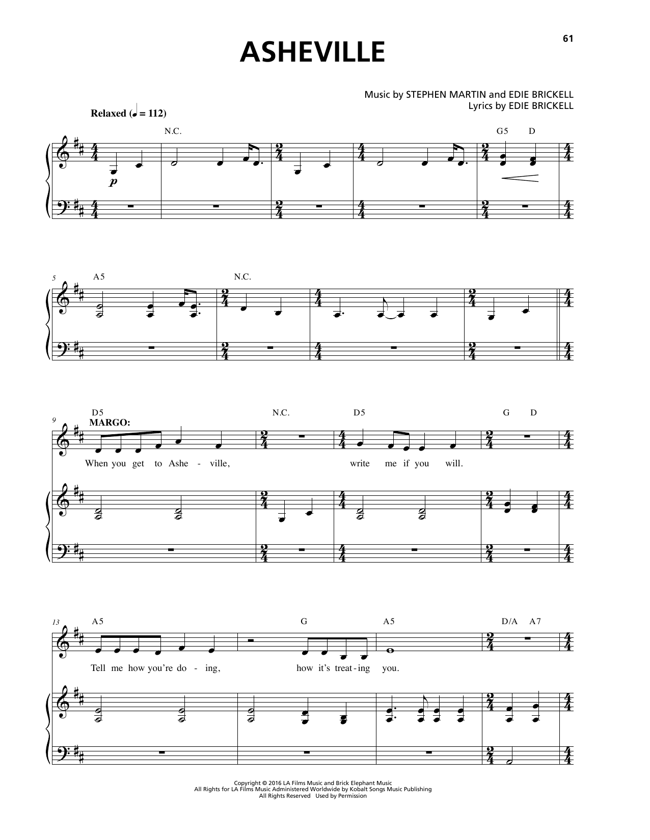 Stephen Martin & Edie Brickell Asheville sheet music notes and chords. Download Printable PDF.