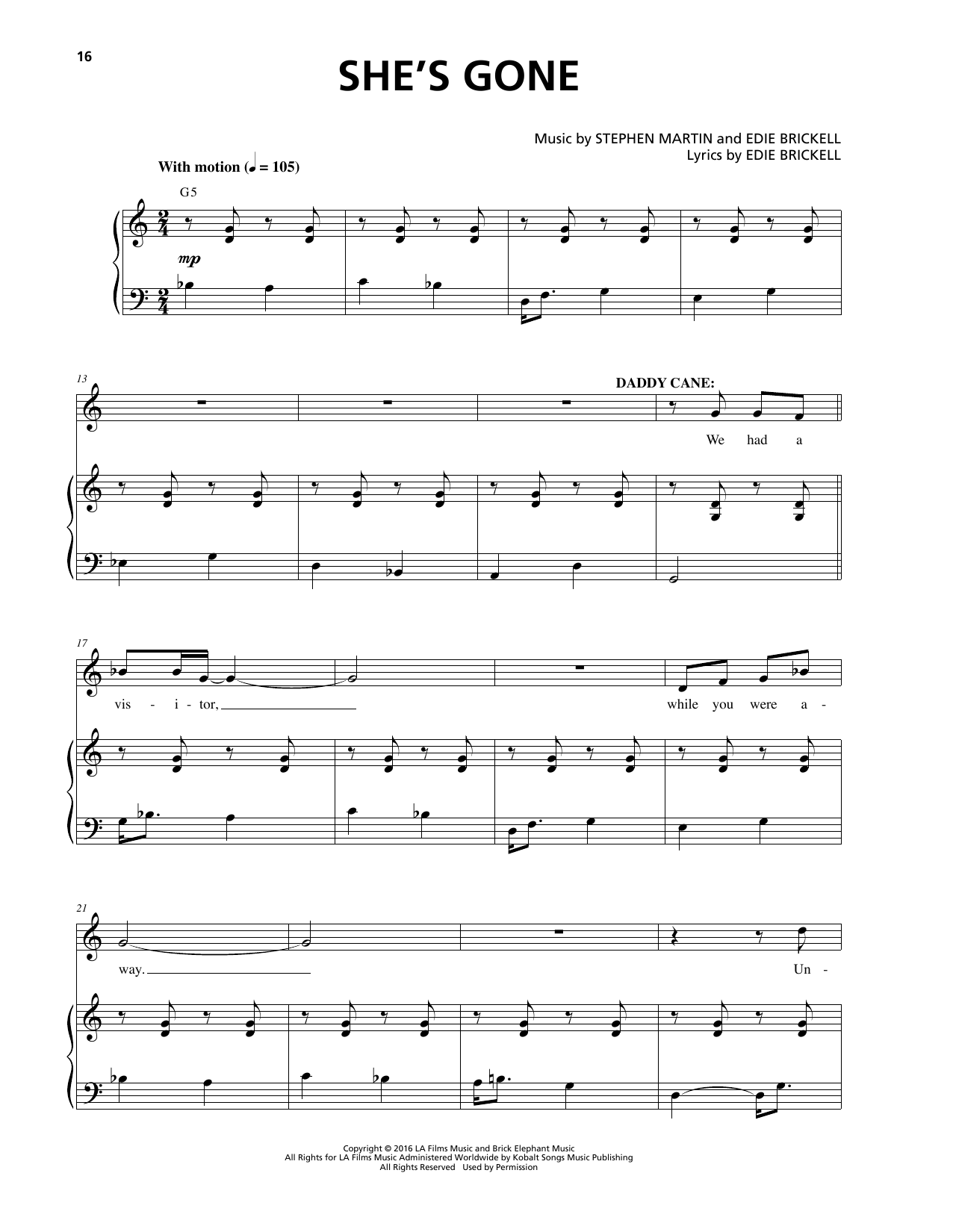 Learn to play Stephen Martin & Edie Brickell She's Gone sheet music for Piano & Vocal in minutes. Price: 7.8900$ Stephen Martin & Edie Brickell She's Gone sheet music notes and chords arranged for Piano & Vocal