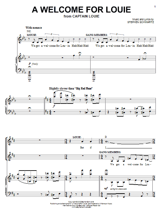 Stephen Schwartz A Welcome For Louie sheet music notes and chords arranged for Piano, Vocal & Guitar Chords (Right-Hand Melody)