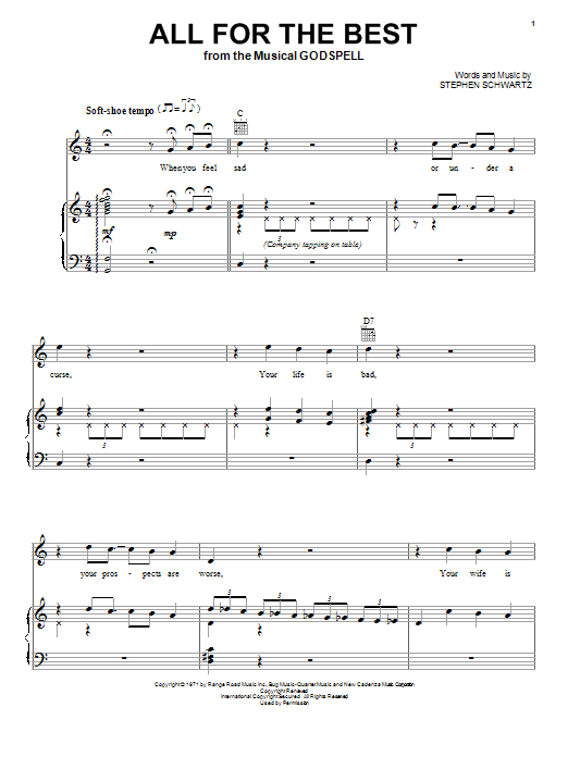 Stephen Schwartz All For The Best sheet music notes and chords. Download Printable PDF.