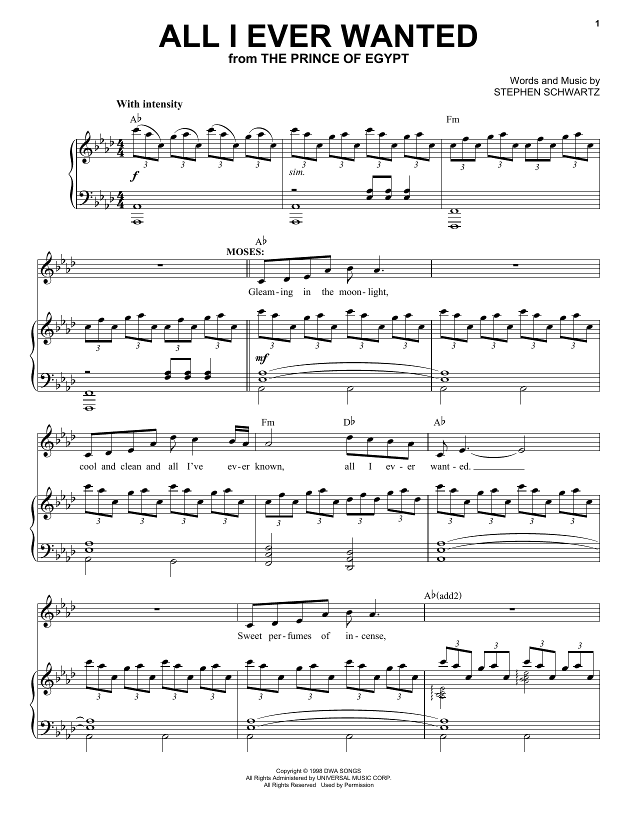 Stephen Schwartz All I Ever Wanted (with Queen's Reprise) (from The Prince Of Egypt: A New Musical) sheet music notes and chords. Download Printable PDF.